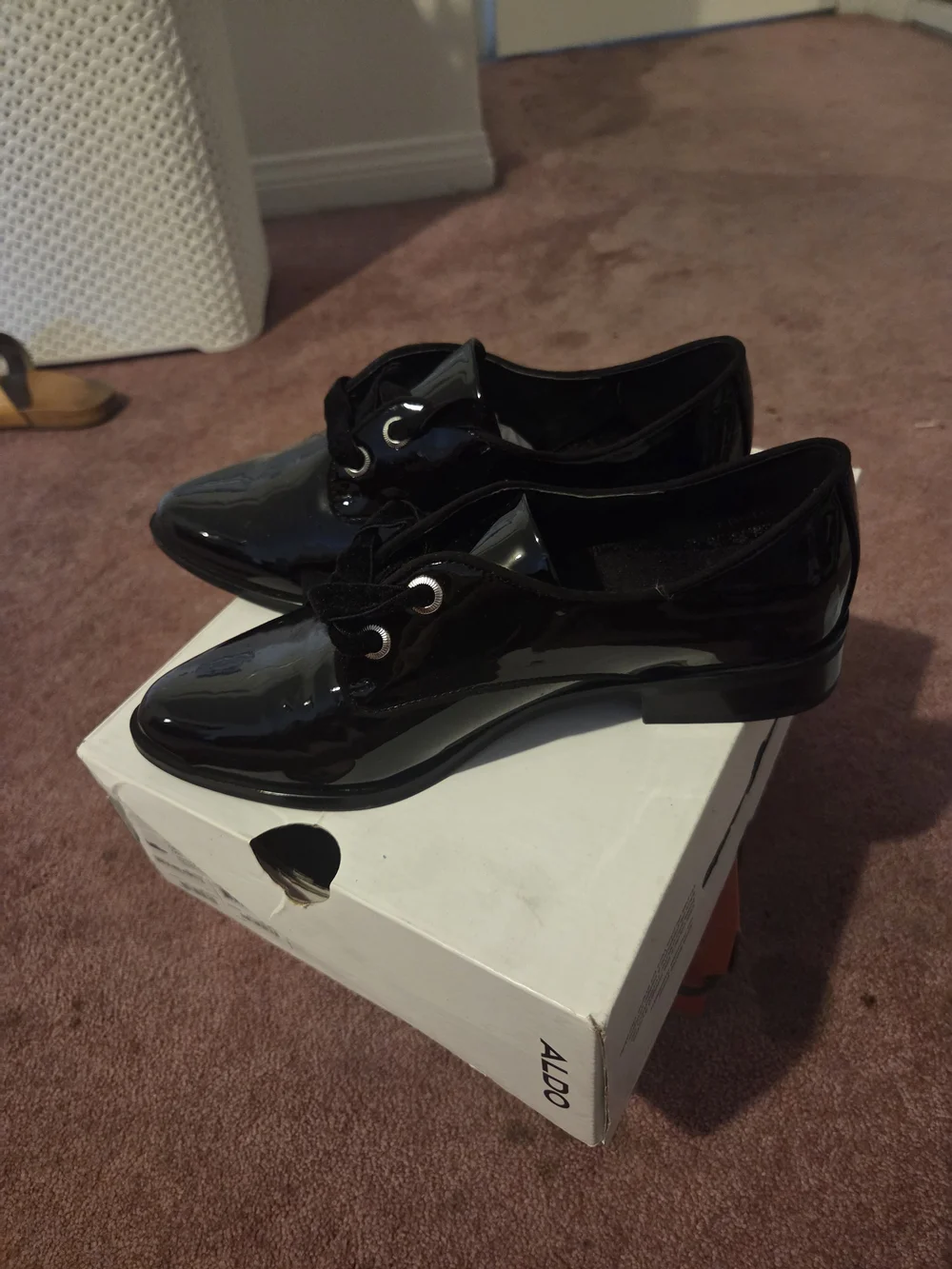 Aldo Black Patent Lace-Up Pointed Toe Flats